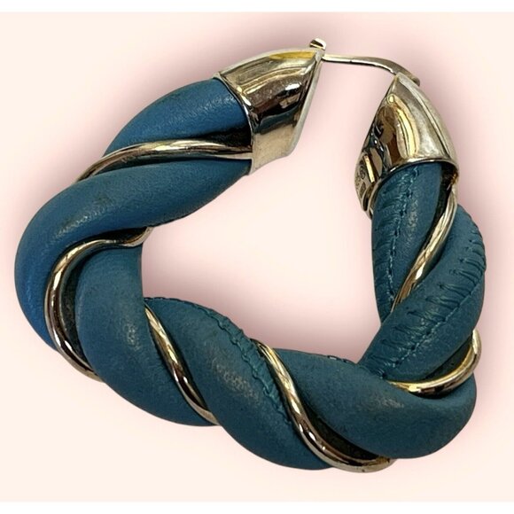 BOTTEGA VENETA Twist Blue Leather Huge Large Hoop *Single* Earring Designer - Picture 3 of 6
